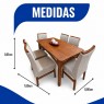 Conjunto de Mesa Tampo de Madeira com Palhinha Natural Milena com 6 Cadeiras Estofadas Morgana Linho Bege Imbuia