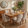 Conjunto de Mesa Tampo de Madeira com Palhinha Natural Milena com 6 Cadeiras Estofadas Morgana Linho Bege Imbuia