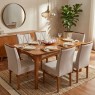 Conjunto de Mesa Tampo de Madeira com Palhinha Natural Milena com 6 Cadeiras Estofadas Morgana Linho Bege Imbuia