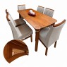 Conjunto de Mesa Tampo de Madeira com Palhinha Natural Milena com 6 Cadeiras Estofadas Morgana Linho Bege Imbuia