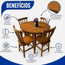 Conjunto de Mesa de Madeira Quadrada 0,80m com 4 Cadeiras Corupixá Amêndoa Fosco