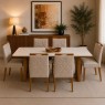 Mesa Londrina 1,80x0,90m vidro Off White com 6 Cadeiras Estofadas Morgana Linho Bege