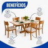 Mesa Londrina 1,80x0,90m vidro Off White com 6 Cadeiras Instambul encosto Madeira