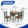 Conjunto de Mesa 1,20x0,80m Tampo de Madeira com 4 Cadeiras Verão Ripadas Laca Verde/ Mel