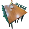 Conjunto de Mesa 1,20x0,80m Tampo de Madeira com 4 Cadeiras Verão Ripadas Laca Verde/ Mel