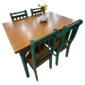 Conjunto de Mesa 1,20x0,80m Tampo de Madeira com 4 Cadeiras Verão Ripadas Laca Verde/ Mel