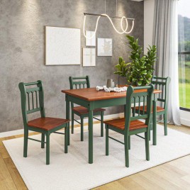 Conjunto de Mesa 1,20x0,80m Tampo de Madeira com 4 Cadeiras Ver&atilde;o Ripadas Laca Verde/ Mel