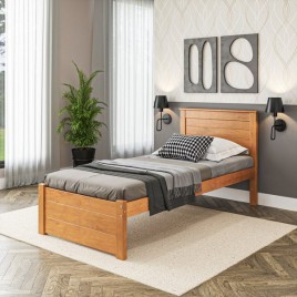 Cama Solteiro de Madeira 0,90m Essenza Peseira Fechada Mel