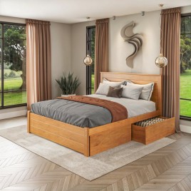 Cama Casal Madeira 1,40m Essenza Peseira Fechada com 2 Gavetas Ba&uacute; Mel