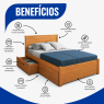 Cama Queen Madeira 1,60m Essenza Peseira Fechada com 2 Gavetas Baú Mel