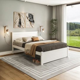 Cama Casal Madeira 1,40m Essenza Peseira Fechada Laca Branca