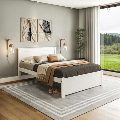 Cama Casal Madeira 1,40m Essenza Peseira Fechada Laca Branca