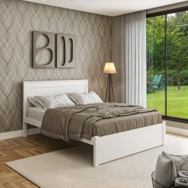 Cama Queen Madeira 1,60m Essenza Peseira Fechada Laca Branca