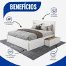 Cama Queen Madeira 1,60m Essenza Peseira Fechada com 2 Gavetas Baú Laca Branca