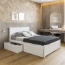 Cama Queen Madeira 1,60m Essenza Peseira Fechada com 4 Gavetas Baú Laca Branca