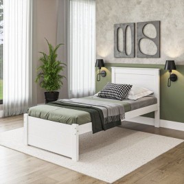 Cama Solteiro de Madeira 0,90m Essenza Peseira Fechada Laca Branca