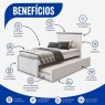 Cama Solteiro de Madeira 0,90m Essenza Peseira Fechada com Cama Auxiliar Laca Branca