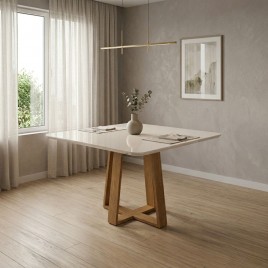 Mesa Quadrada 0,90m Avulsa Bali Vidro Off White Mel