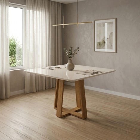 Mesa Avulsa em Madeira Quadrada 0,90m Vidro Off White Bali Mel