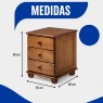 Mesa de cabeceira Madeira 3 gavetas Puxador Bolinha camponesa Imbuia Claro