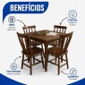 Conjunto de Mesa Corupixá Quadrada 0,80m Tampo de Madeira com 4 Cadeiras Imbuia