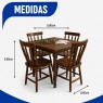 Conjunto de Mesa Corupixá Quadrada 0,80m Tampo de Madeira com 4 Cadeiras Imbuia