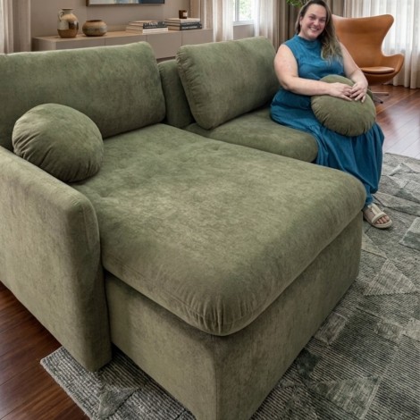 Sofá Cama Retrátil Sem Caixa Molas Ensacadas 2,20m Pillow 18cm Noruega 2 Almofadas Bouclé Verde