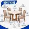 Conjunto De Mesa Em Madeira Quadrada 0,90m Vidro Off White Bali Com 4 Cadeiras Estofadas Morgana Linho Bege Mel