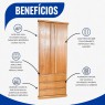 Guarda Roupa Solteiro Madeira 2 Portas de Abrir 0,85m 3 Gavetas Camiseiro
