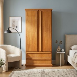 Guarda Roupa Solteiro Madeira 1,00m 2 Portas de Abrir 2 Gavetas Camiseiro