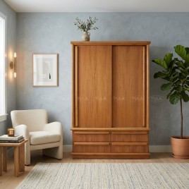 Guarda Roupa Solteiro Madeira 1,60m 2 portas de correr 4 Gavetas Boleado