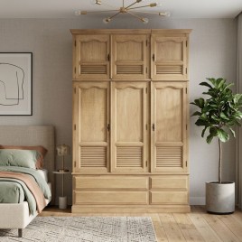 Guarda Roupa Solteiro Madeira 1,56m Duplex 3 Portas de Abrir 4 Gavetas Veneziana