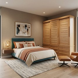 Guarda Roupa Casal Madeira 1,90m 3 Portas de Correr Ripada 9 Gavetas Espanha Sem Espelho