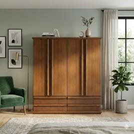Guarda-Roupa Casal Madeira 2,00m 4 Portas de Abrir 4 Gavetas Camiseiro