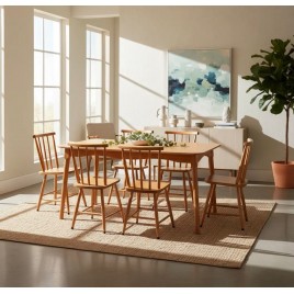 Conjunto de Mesa em Madeira Brisamar 1,40m com 6 Cadeiras Mel