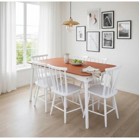 Conjunto de Mesa em Madeira 1,40m Brisamar com 6 Cadeiras Laca Branco/Mel