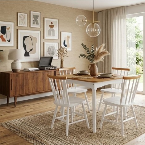 Conjunto de Mesa em Madeira Quadrada 0,80m Brisamar com 4 Cadeiras Laca Branco/Mel