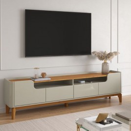 Rack TV 65 Polegadas Arrendondado 2 Portas 2 Gavetas 1,60m Patr&iacute;cia Off White/Cinamomo