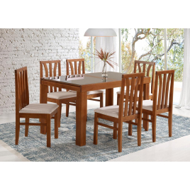 Conjunto de Mesa Londres Extensível 1,40-2,00m Vidro Fendi com 6 Cadeiras Londres