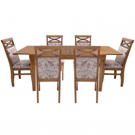 Conjunto de Mesa Madeira Esther Extensível 1,40-1,95m Tampo de Madeira com 6 Cadeiras Prince