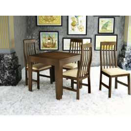 Conjunto de Mesa Tina Extensível 0,75-1,40m Tampo de Madeira com 4 Cadeiras Tina Imbuia