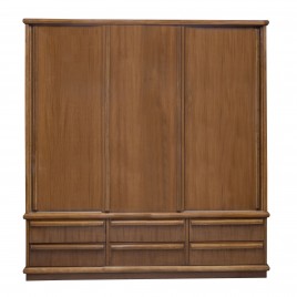 Guarda Roupa Casal Madeira 2,10m 3 Portas de Correr 6 Gavetas Boleado
