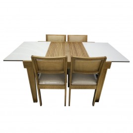 Conjunto de Mesa Madeira Esthelita Extensível 1,10-1,60m Vidro Off White com 4 Cadeiras Sílvia