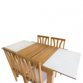 Conjunto de Mesa Londres Extensível 1,10-1,70m Vidro Fendi com 4 Cadeiras Londres