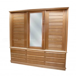 Guarda Roupa Casal Madeira Com Espelho 3 Portas de Correr Ripada 9 Gavetas Espanha 2,40m