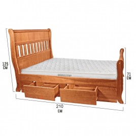 Cama Queen Madeira 1,60m com 4 Gavetas com Peseira Alta Nathy