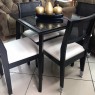 Conjunto de Mesa Quadrada 0,80m Tampo Vidro Preto Esthela com 4 Cadeiras Telinha Laca Preta