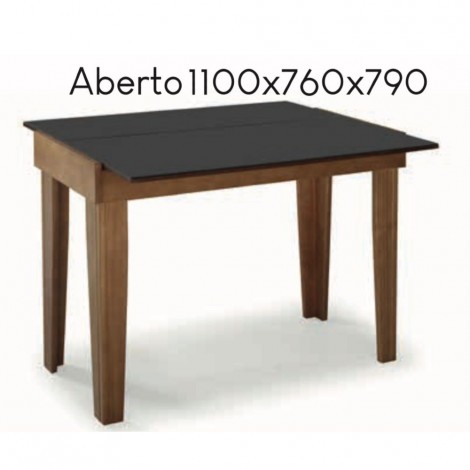 Mesa em Madeira Extensível Aparador Vidro Preto 1,10m Top