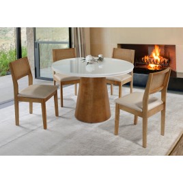 Conjunto de Mesa Redonda Madeira 1,10m Vidro Fendi Cone com 4 Cadeiras