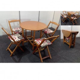 Conjunto de Mesa em Madeira Dobrável Prática 0,90m com 4 Cadeiras Dobráveis Mel